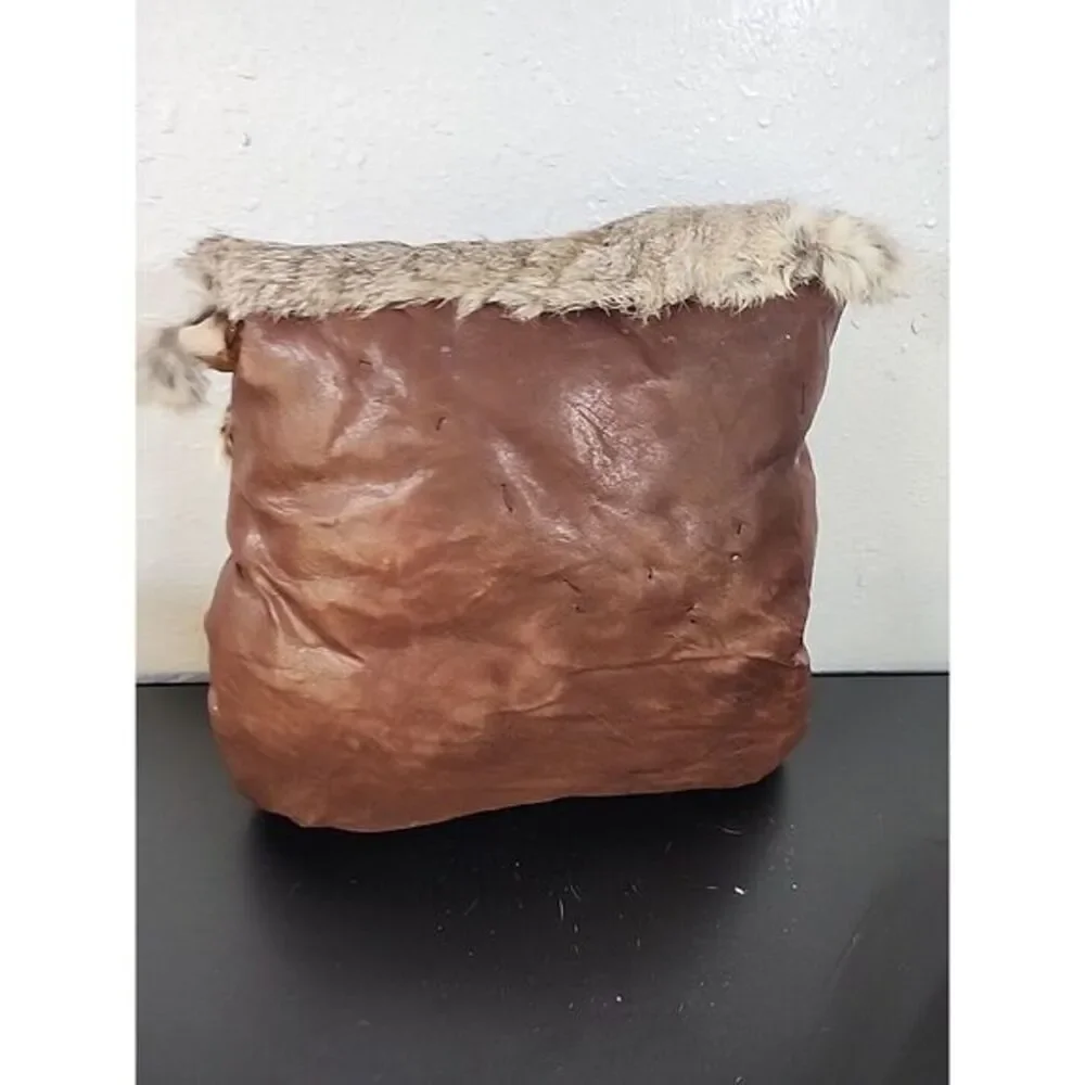 Buckskin (Genuine) Leather With Rabbit Fu Handmade One Of A Kind‎  Cognac, 16x16